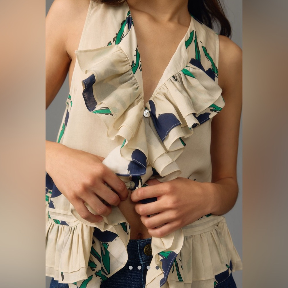 NWT Hope for Flowers by Tracy Reese Frilled Shell l Blue Motif | Size Medium - Picture 3 of 12